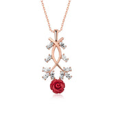 Silver Rose Red Rose Necklace