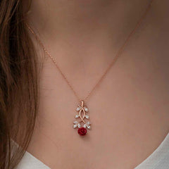 Silver Rose Red Rose Necklace