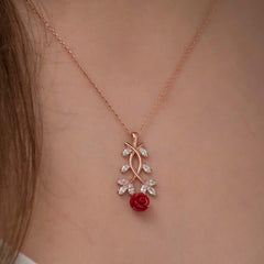 Silver Rose Red Rose Necklace