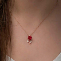 Silver Rose Red Rose Necklace