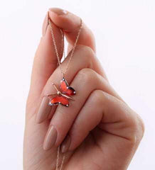 Silver Rose Red Butterfly Necklace