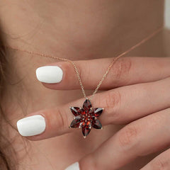 Silver Rose Red Lotus Flower Necklace