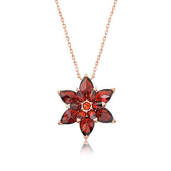Silver Rose Red Lotus Flower Necklace