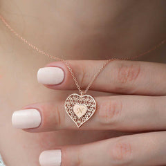 Silver Rose Personalized Heart Inside Heart Women's Necklace