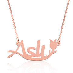 Silver Rose Personalized Tulip Patterned Name Necklace for Women