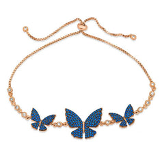 Silver Rose Navy Blue Butterfly Elevator Bracelet
