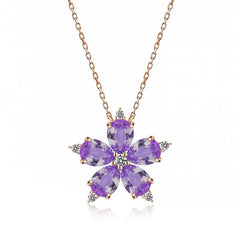 Silver Rose Lilac Camellia Flower Necklace