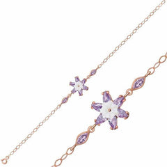 Silver Rose Lilac Lotus Flower Bracelet