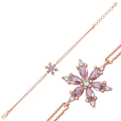 Bracelet femme en argent, rose, lilas, fleur de lotus