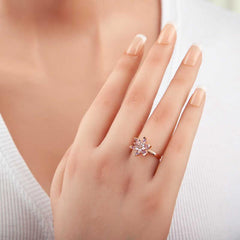 Silver Rose Lilac Stone Lotus Flower Women's Ring