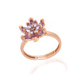Silver Rose Lilac Stone Lotus Flower Women's Ring