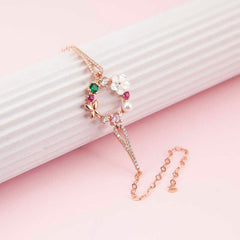 Silver Rose Color Magnolia Flower Women's Bracelet