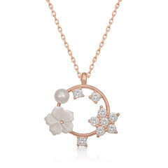 Silver Rose Magnolia Flower Star Women's Necklace