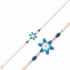 Silver Rose Blue Lotus Flower Bracelet