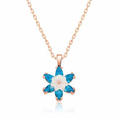 Collier Fleur de Lotus Bleu Rose Argent