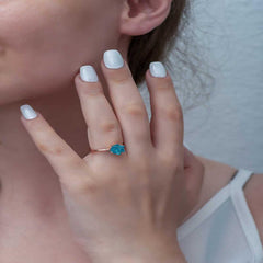 Silver Rose Blue Lotus Flower Ring