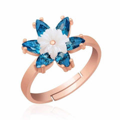 Silver Rose Blue Lotus Flower Ring