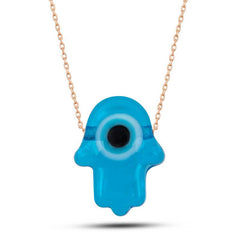 Collier pour femme en argent rose bleu mauvais œil en verre main de Fatima