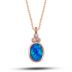 Silver Rose Blue Opal Stone Pineapple Women's Necklace