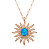 Silver Rose Blue Opal Stone Sun Women's Necklace