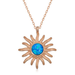 Silver Rose Blue Opal Stone Sun Women's Necklace
