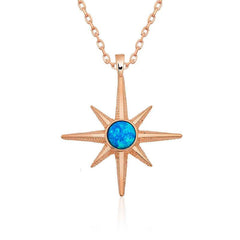Silver Rose Blue Opal Stone Polar Star Necklace