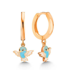 Boucles d'oreilles pendantes en forme d'oiseau argenté et bleu rose pour femme