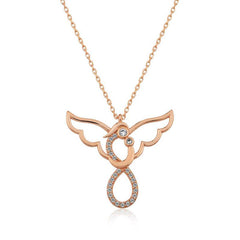 Silver Rose Angel Mother and Child Women's Necklace