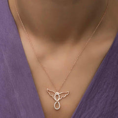 Silver Rose Angel Mother and Child Women's Necklace