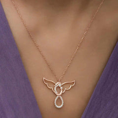 Silver Rose Angel Mother and Child Women's Necklace