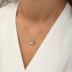 Silver Rose Minimal Butterfly Women's Necklace