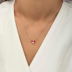Collier minimaliste papillon en argent rose pour femme