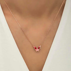 Collier minimaliste papillon en argent rose pour femme