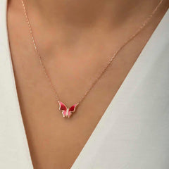 Collier minimaliste papillon en argent rose pour femme