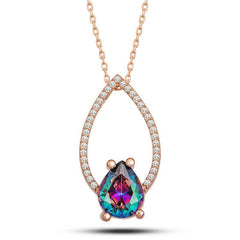 Silver Rose Mystic Topaz Stone Drop Women's Necklace