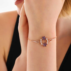 Silver Rose Purple Flower Women's Bracelet
