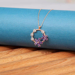 Silver Rose Purple Flower Women's Necklace