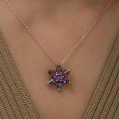 Silver Rose Purple Flower Necklace