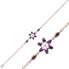 Silver Rose Purple Lotus Flower Bracelet