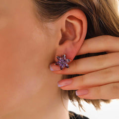 Silver Rose Purple Lotus Flower Studded Women's Earrings