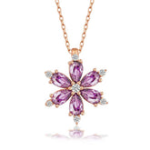 Silver Rose Purple Lotus Flower Women's Necklace