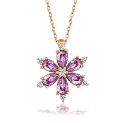 Silver Rose Purple Lotus Flower Women's Necklace