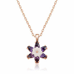 Collier Fleur de Lotus Violette en Argent et Rose