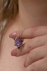 Silver Rose Purple Lotus Flower Necklace