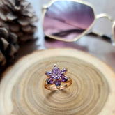 Silver Rose Purple Lotus Flower Ring