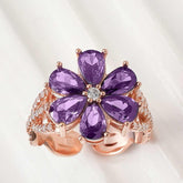 Silver Rose Purple Love Flower Women's Ring