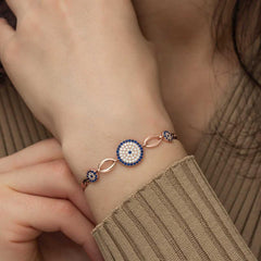 Silver Rose Evil Eye Beaded Bracelet