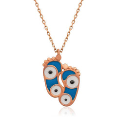 Silver Rose Evil Eye Footprint Women's Necklace