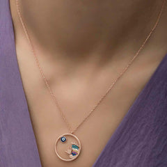 Silver Rose Evil Eye Hand and Footprint Women's Necklace