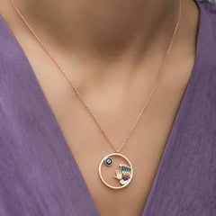 Silver Rose Evil Eye Hand and Footprint Women's Necklace